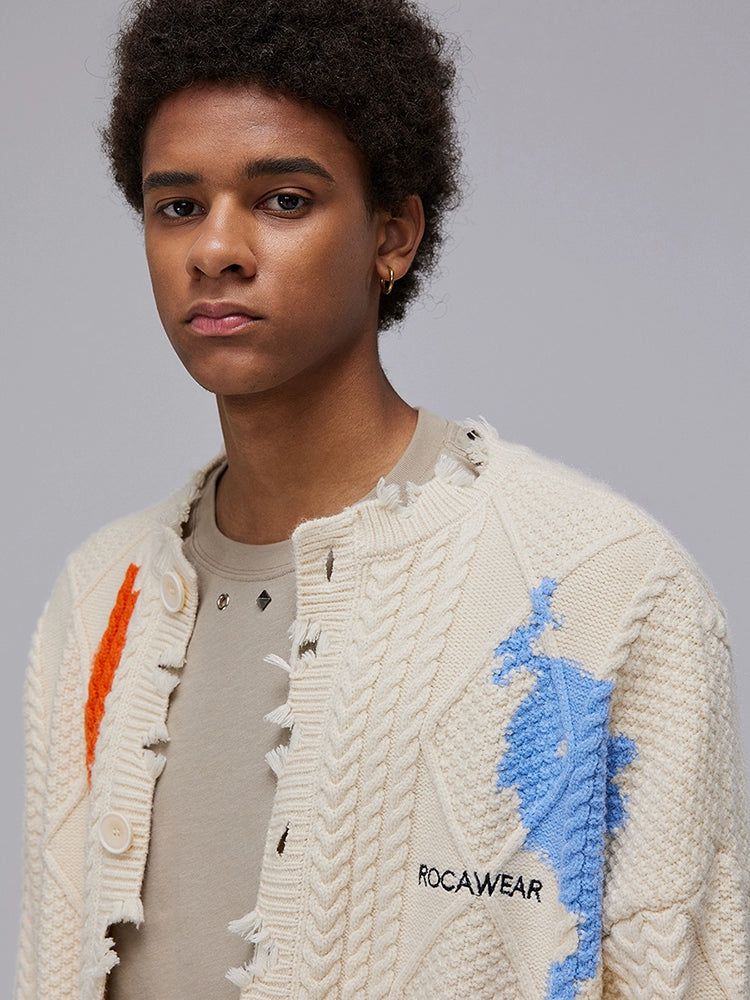 Graffiti Damage Design Knit Cardigan & Vest WN17848