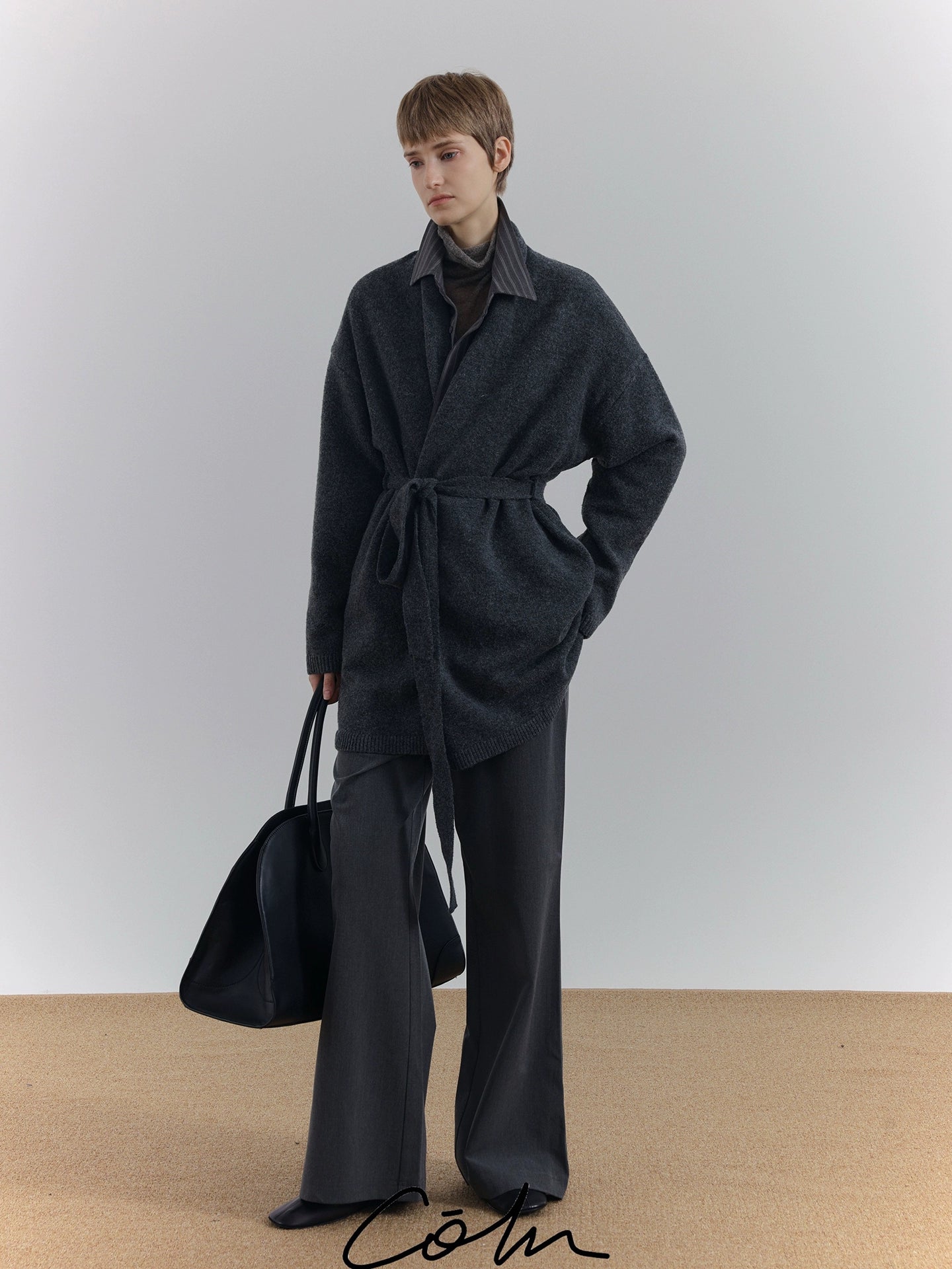 Belted Knit Plain Cardigan WN21508