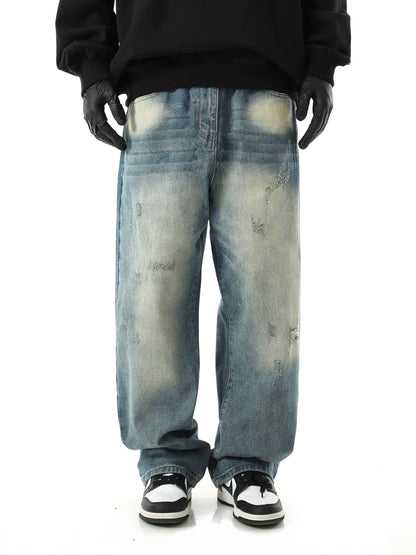 Washed Wide-Leg Damage Denim Jeans WN5710