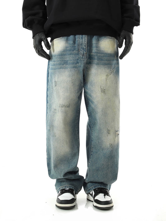 Washed Wide-Leg Damage Denim Jeans WN5710