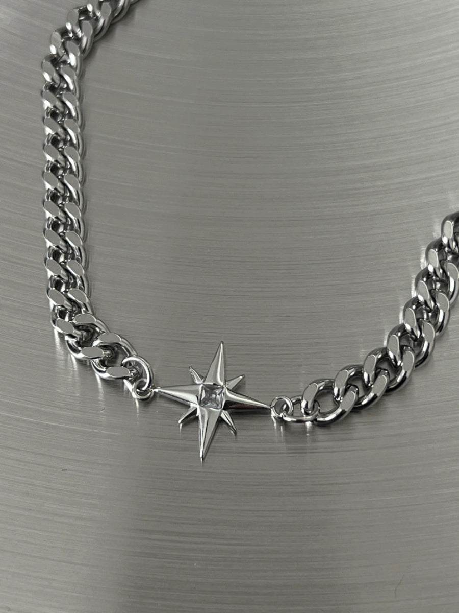 Starburst Cuban Chain Titanium Steel Necklace WN19251