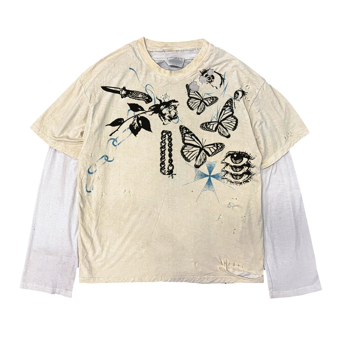 Fake Layered Graphic Design Long Sleeve T-Shirt WN16847