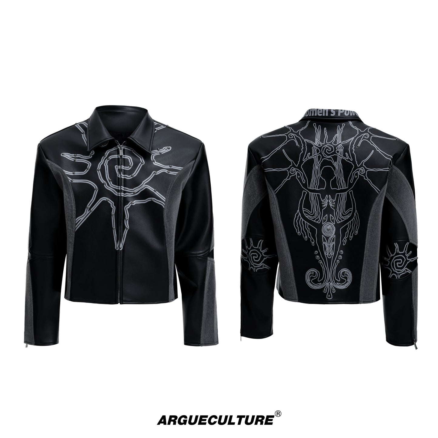 Deconstruction Studded Totem PU Leather Jacket WN20522