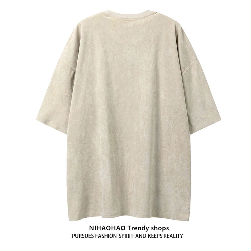 Skull Print Suede Short Sleeve T-Shirt WN16401