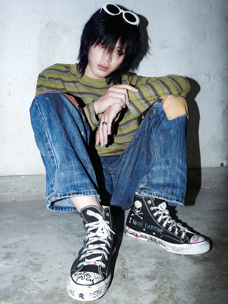 Oversize Stripe Long Sleeve T-Shirt & Short Sleeve T-shirt WN16063