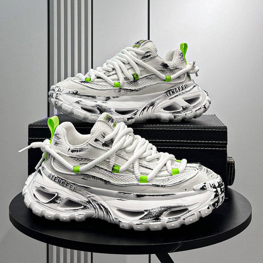 Paint Splash Mesh Chunky Sole Sneakers WN24628
