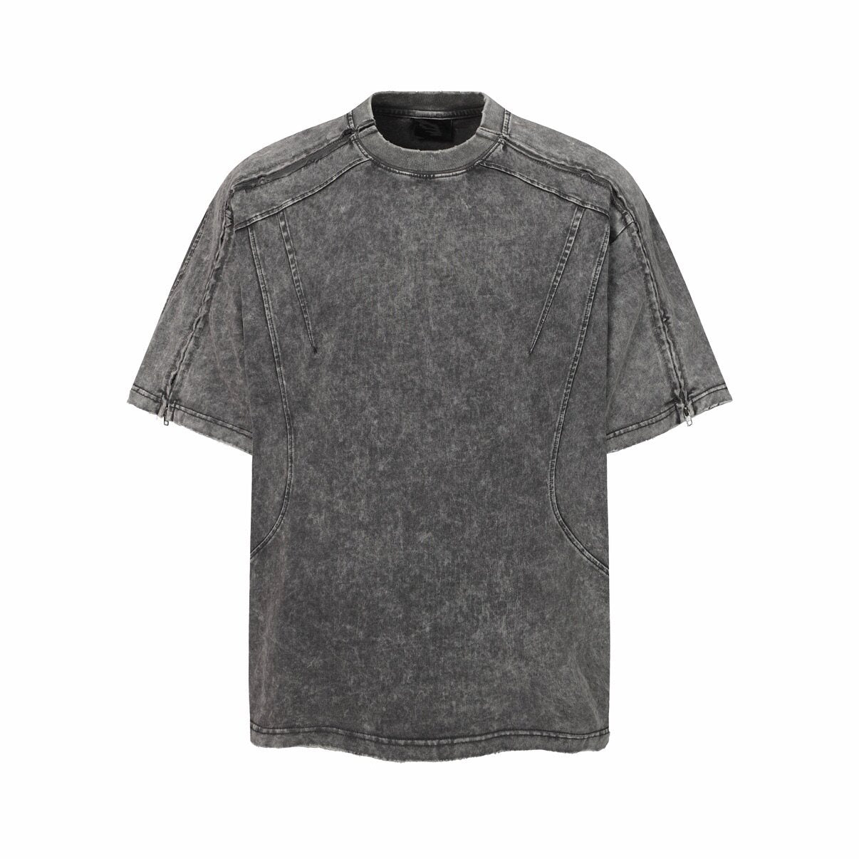 Cut Patchwork Zipper Oversize Short Sleeve T-Shirt WN24444