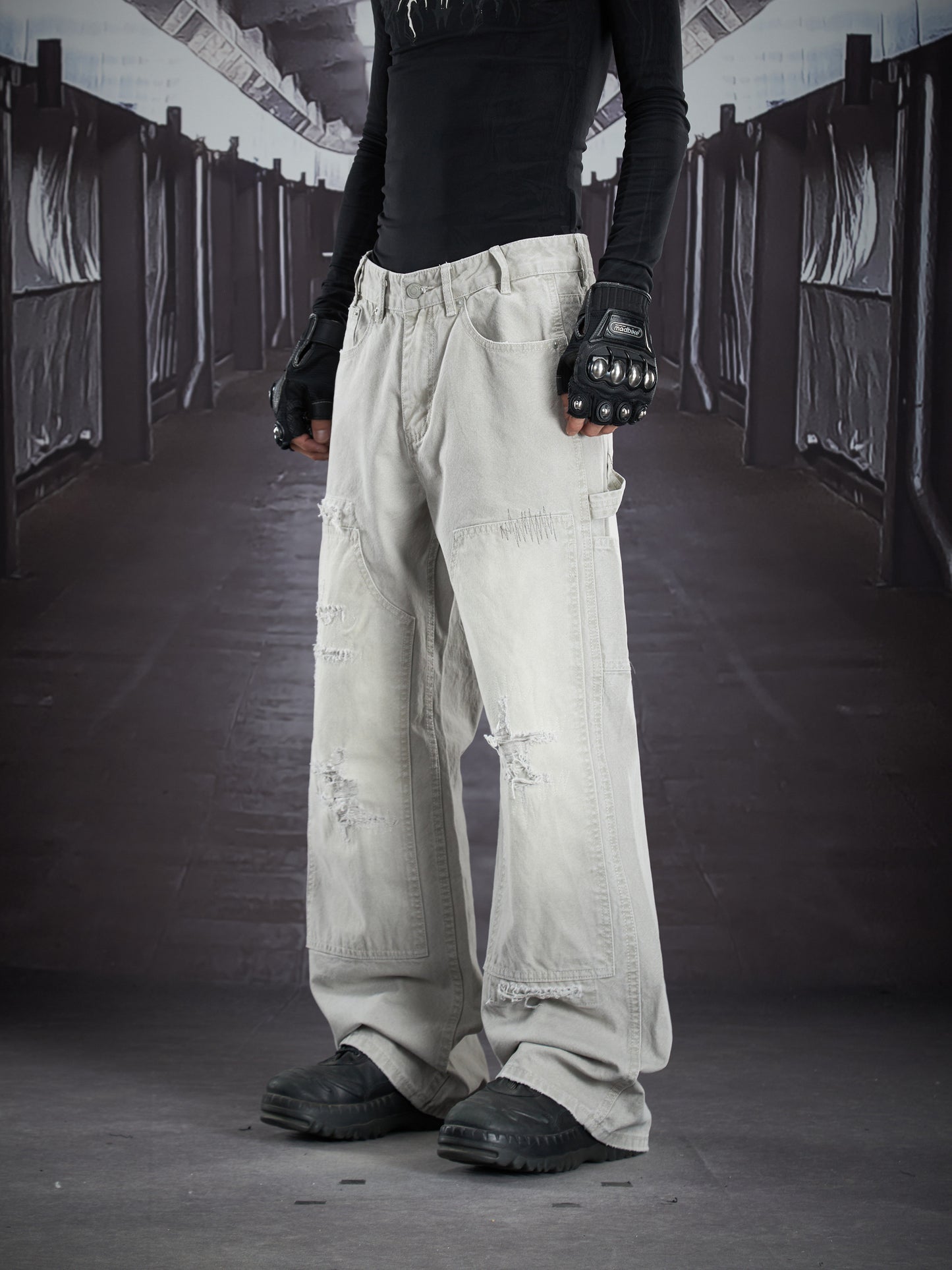 Heavy Wash Damage Ripped Cargo Pants WN22914