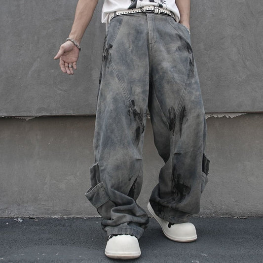 Tie-Dye Multi-Pocket Wide Leg Denim Jeans WN27857
