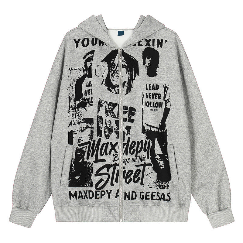 Graphic Art Print Zipper Hoodie WN23566