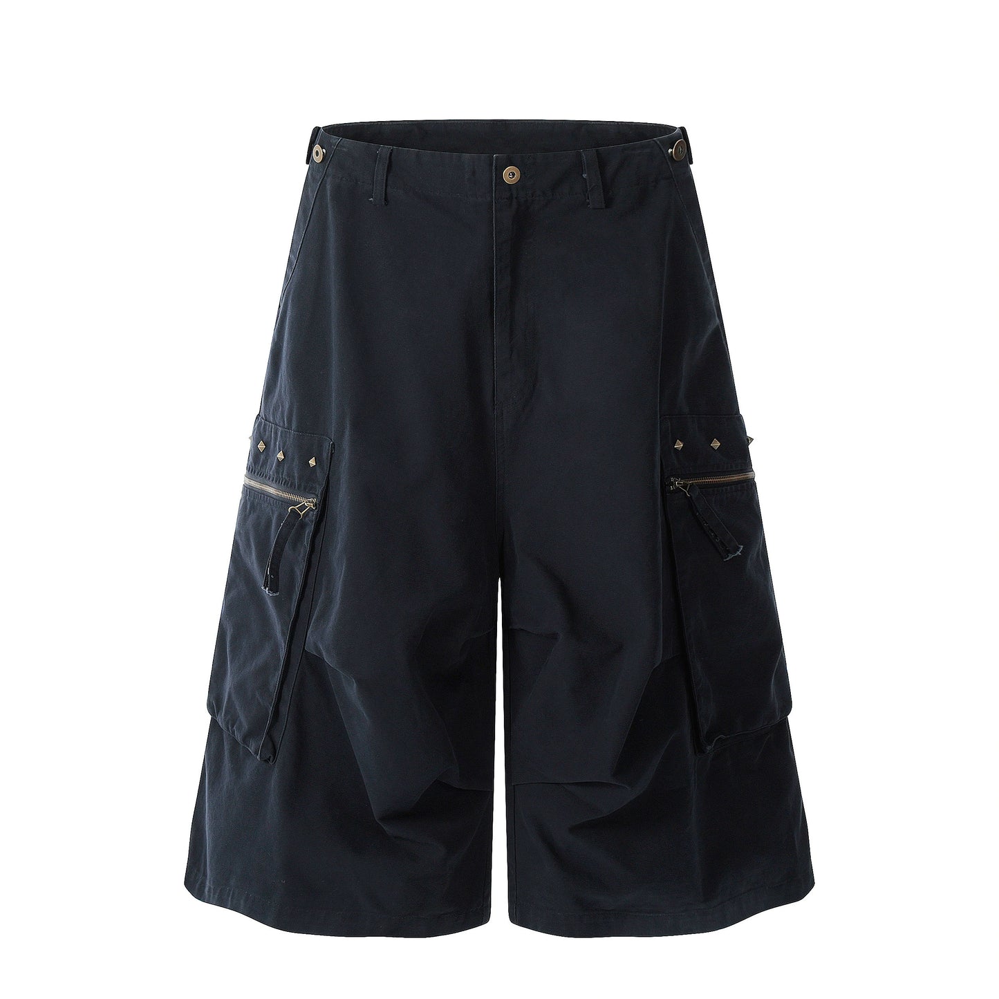 Bronze Studs Decor Large Pocket Pleated Cargo Half Pants WN18449