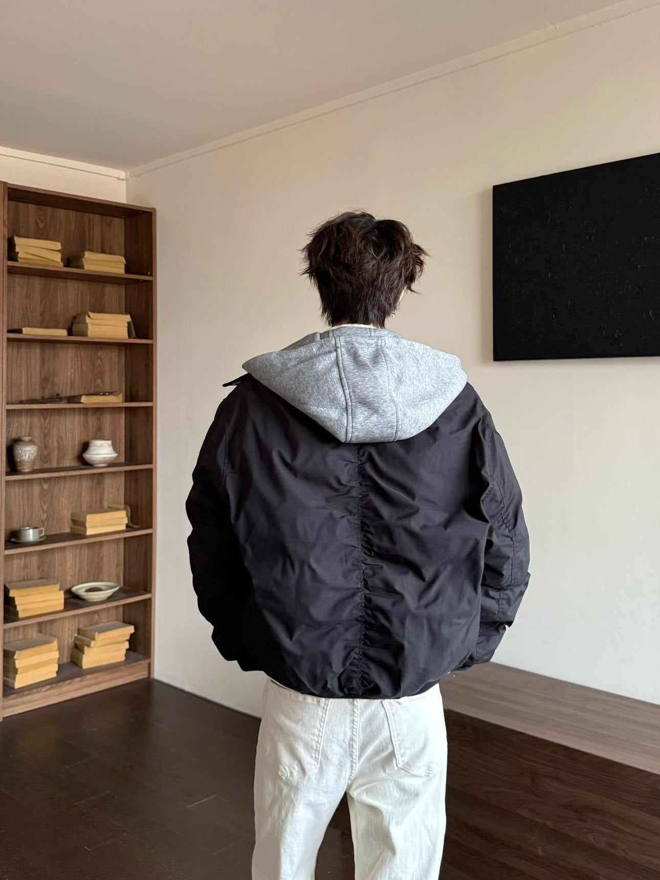 Fake Layered Hooded Short Padded Jacket WN23154