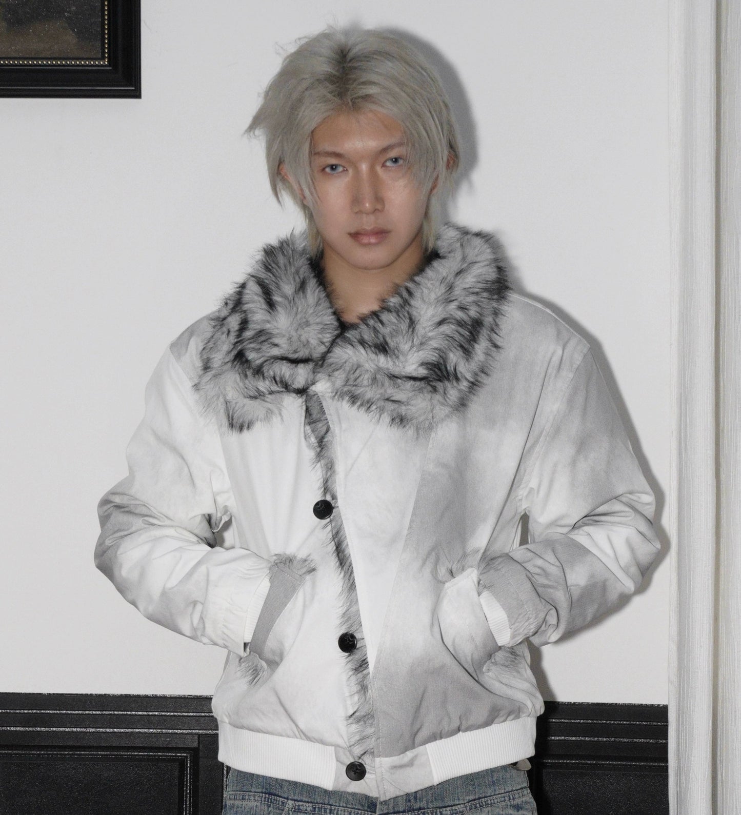 Fake Fur-Collar Bomber Jacket WN22212