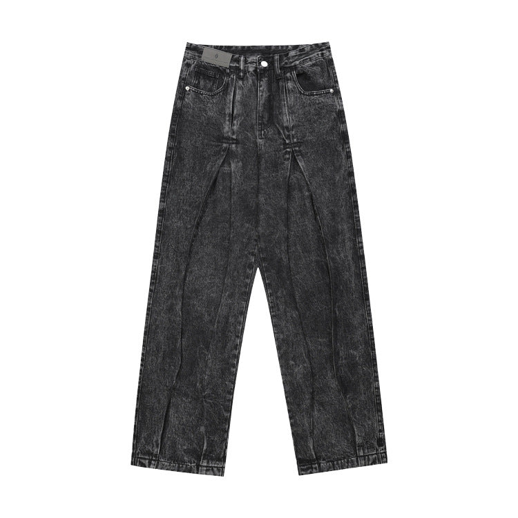 Snowflake Wash Pleated Denim Jeans WN12444
