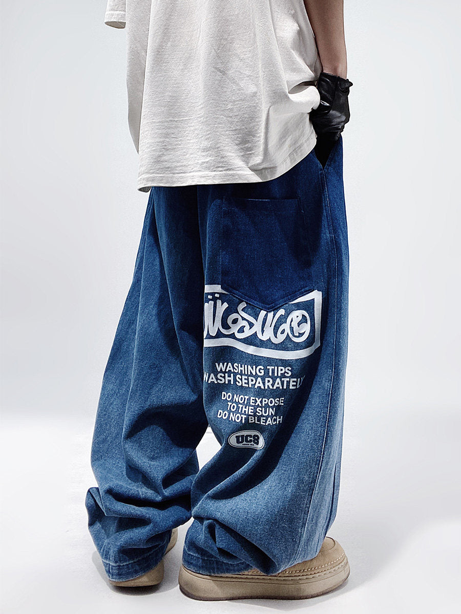 Graffiti Design Wide Leg Denim Jeans WN23989