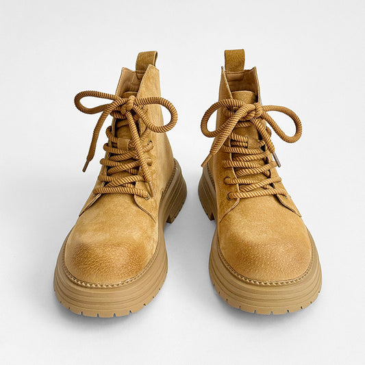 Suede Punching Lace Up Thick Sole Short Boots WN24504