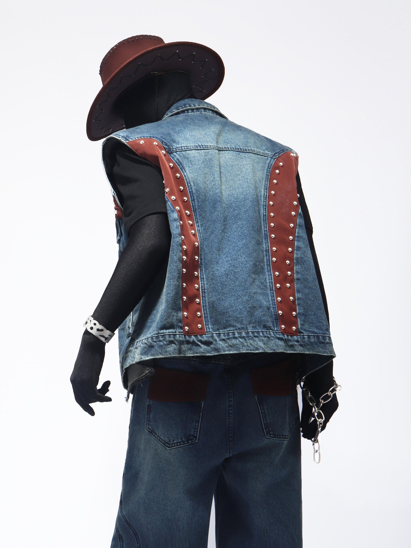 Heavy Design Sleeveless Vest Jacket & Wide Leg Denim Jeans Setup WN23769