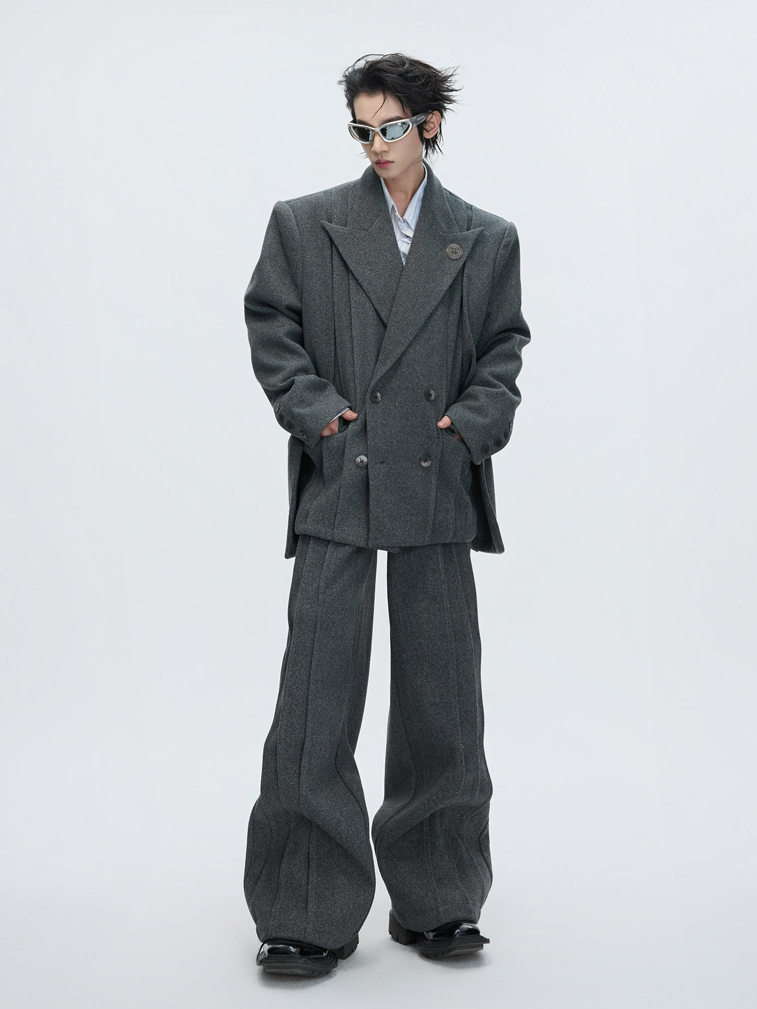 Colorblock Fake Layered Tailored Jacket & Fake Layered Trousers 