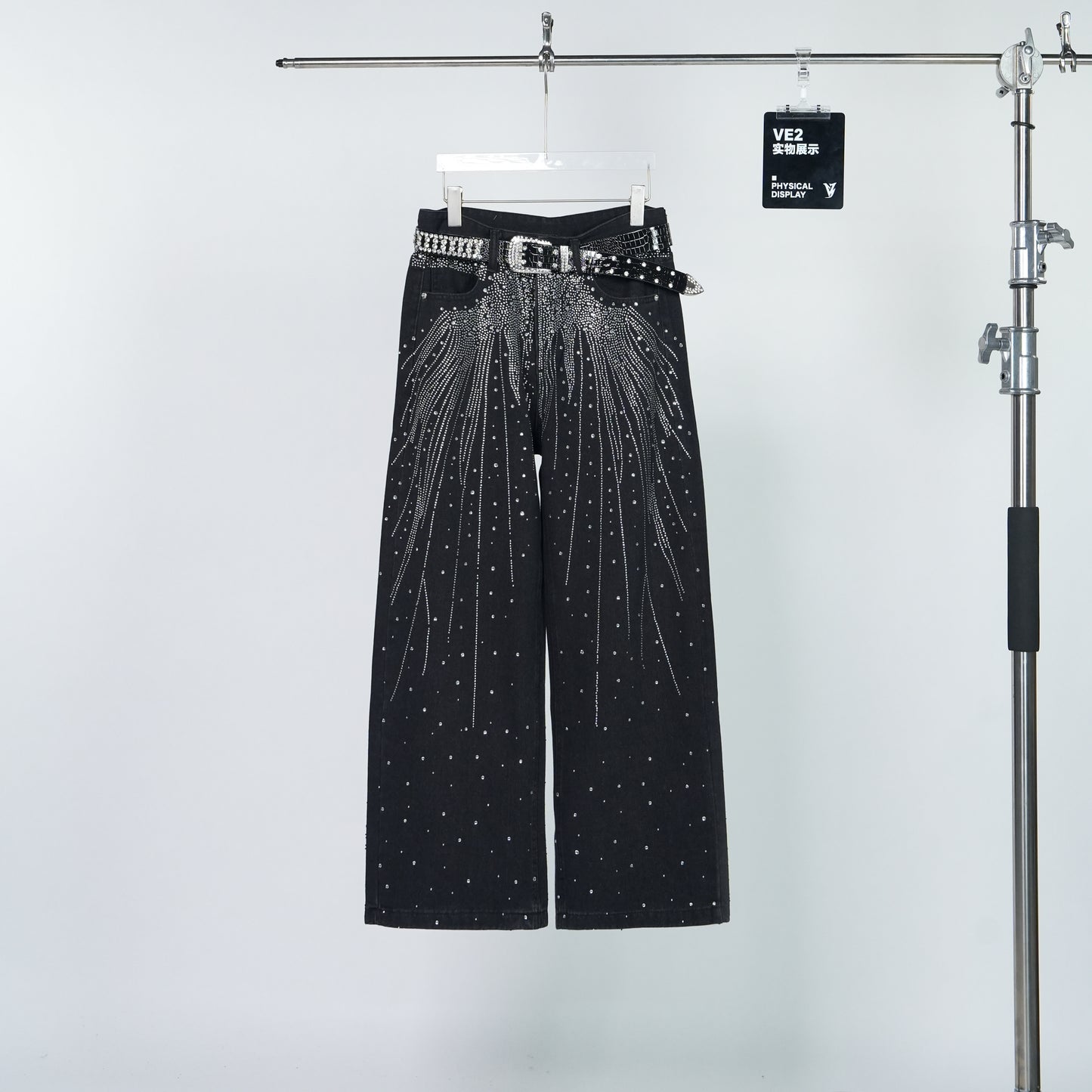 Rhinestone Gradient Wide Leg Denim Jeans WN24318