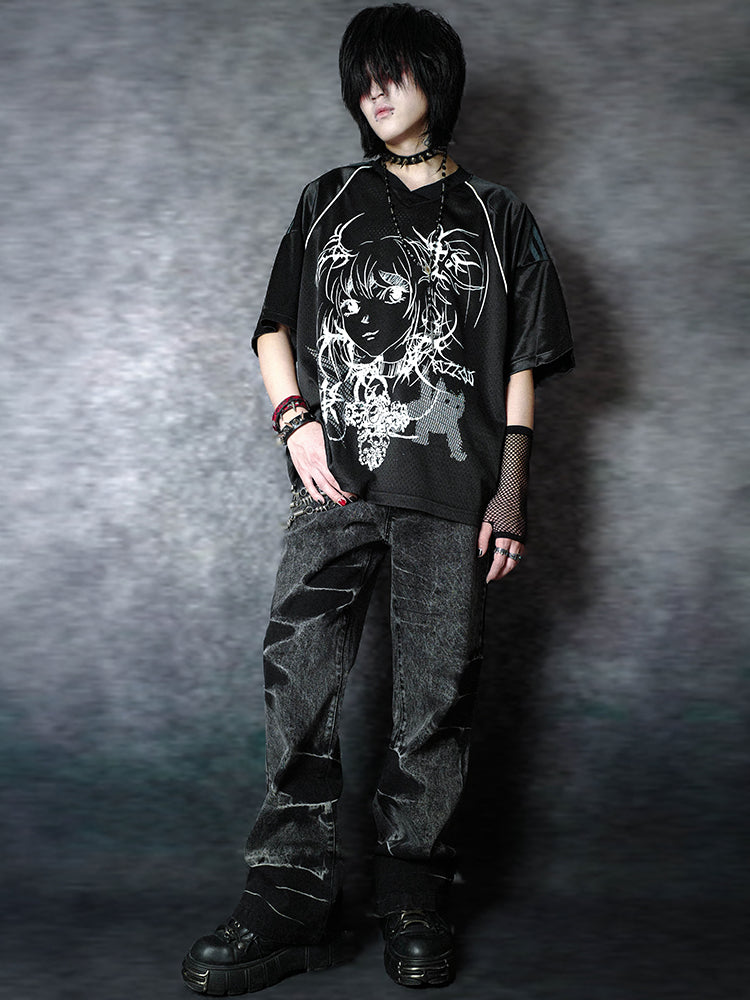 Lightning Snake Print Heavywork Flare Denim Jeans WN15948