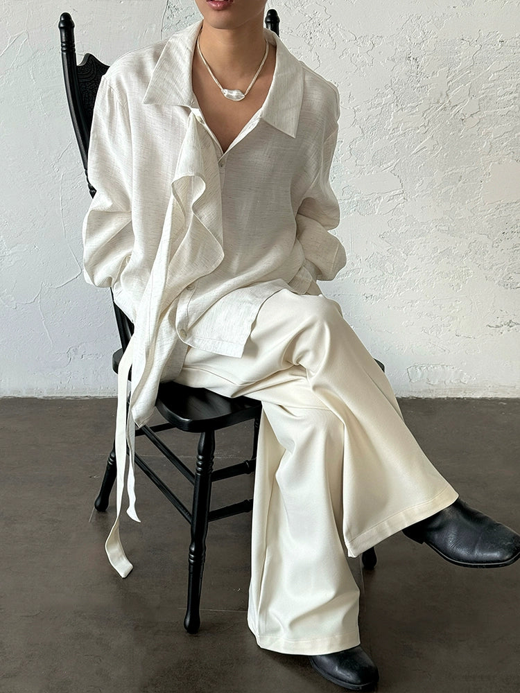 Ribbon Design Linen Long Sleeve Shirt WN20013