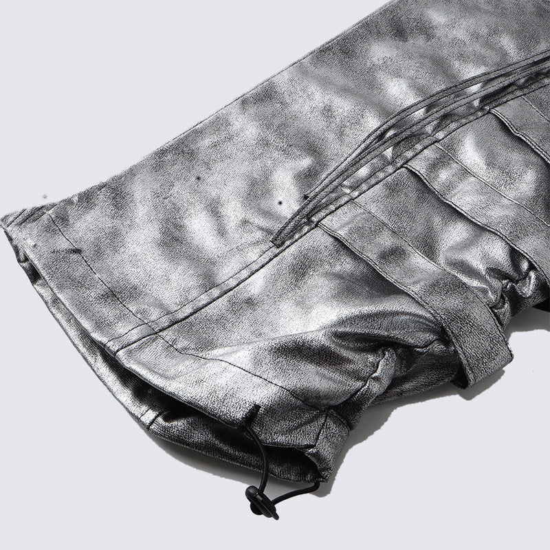 Metallic Multi-Pocket Wide Leg Cargo Pants WN27924