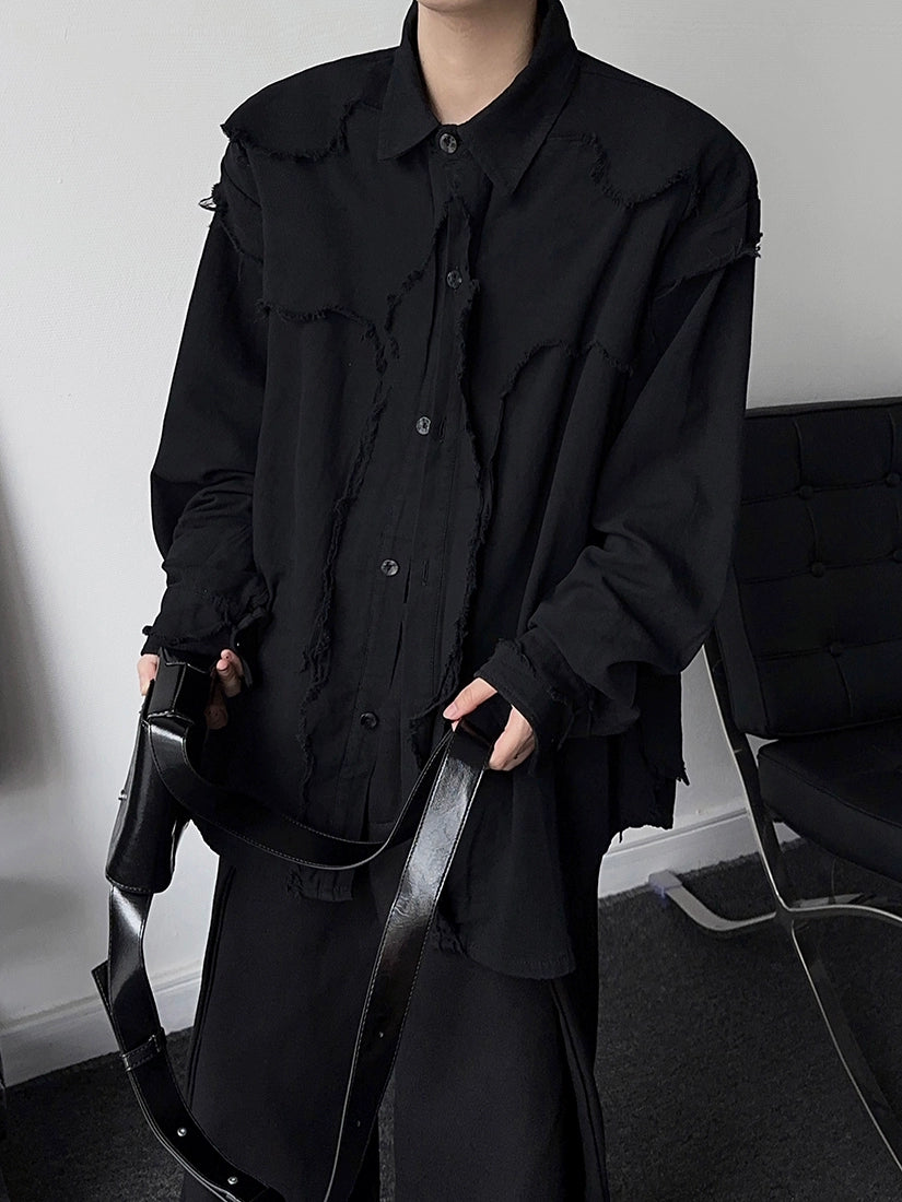 Washed Raw Hem Oversize Long Sleeve Shirt WN19341