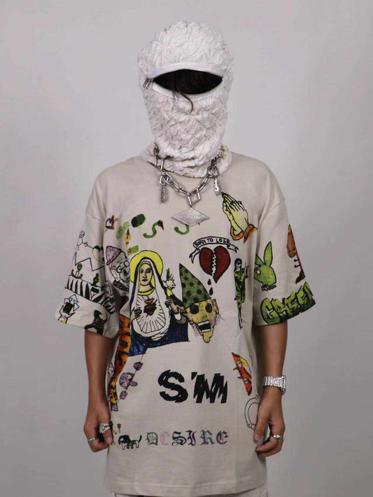 Graffiti Paint Print Short Sleeve T-Shirt WN24123