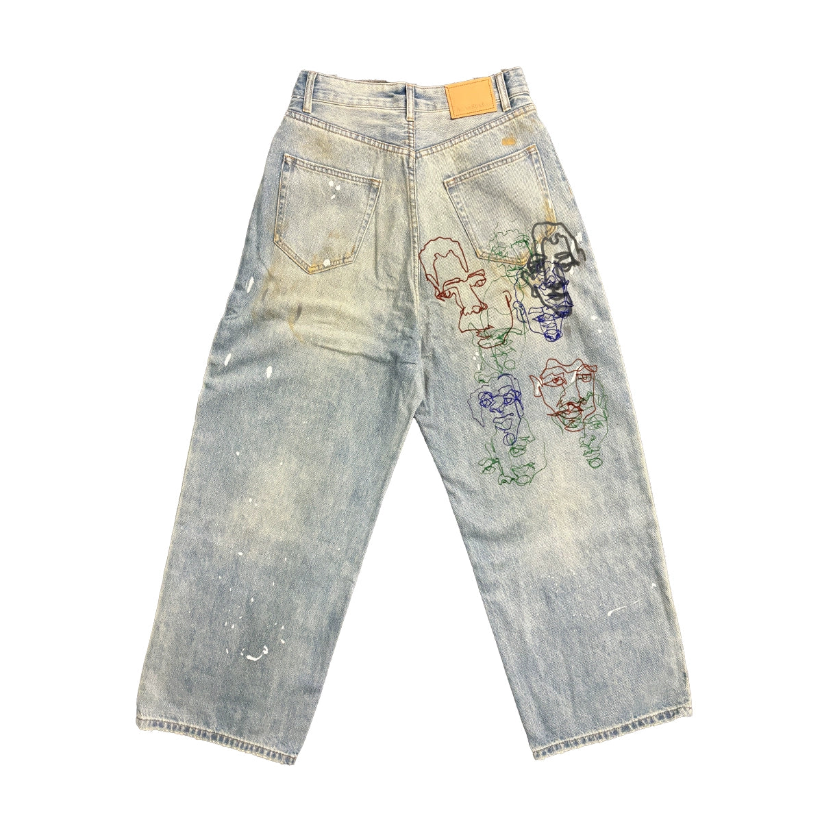 Washed Graphic Design Wide Leg Denim Jeans WN16820