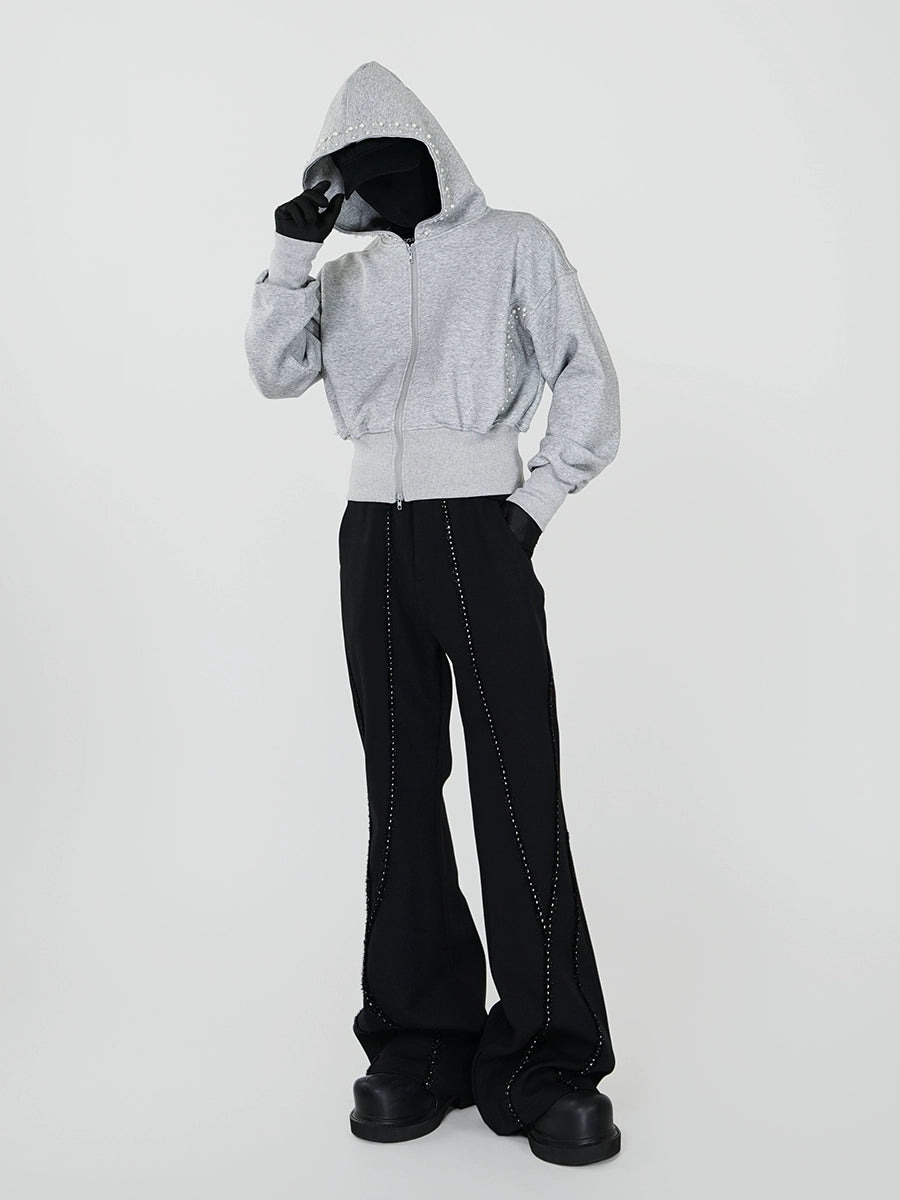 Pearl Detail Zipper Hoodie WN17281