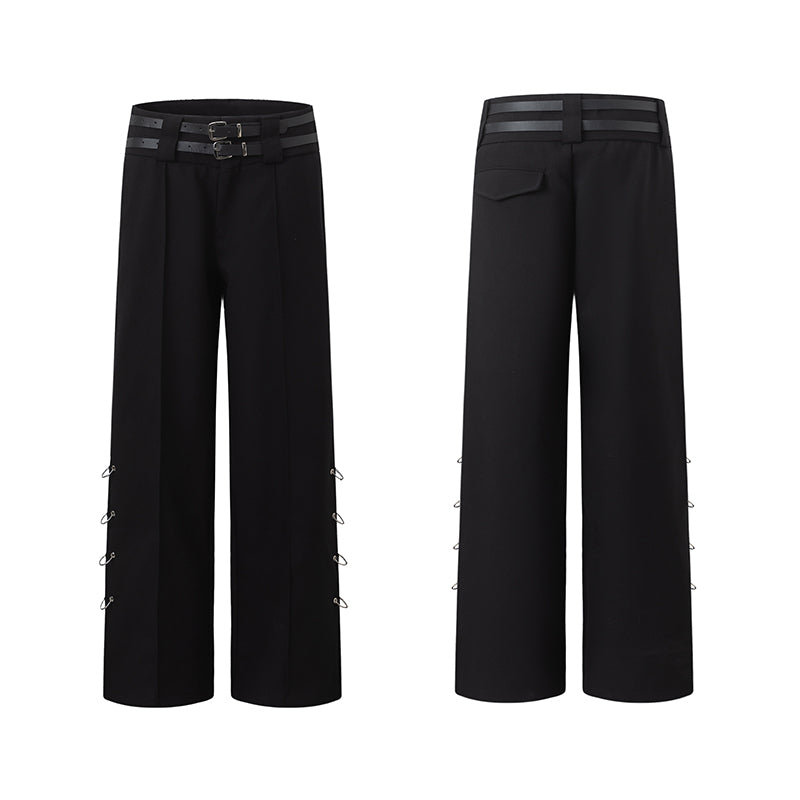 Double Waistband Metal Buckle Design Pants WN15425