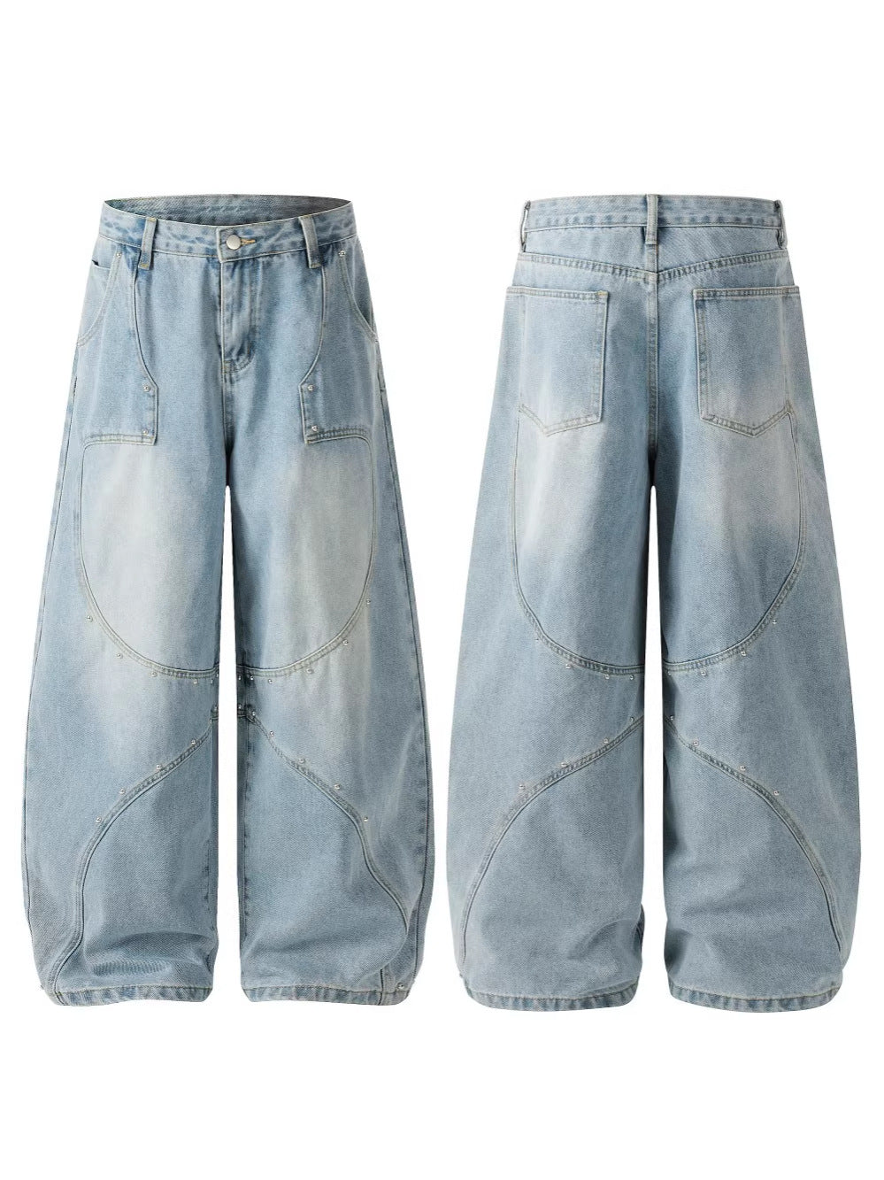 Metal Stud Curved Wide Leg Denim Jeans WN27847