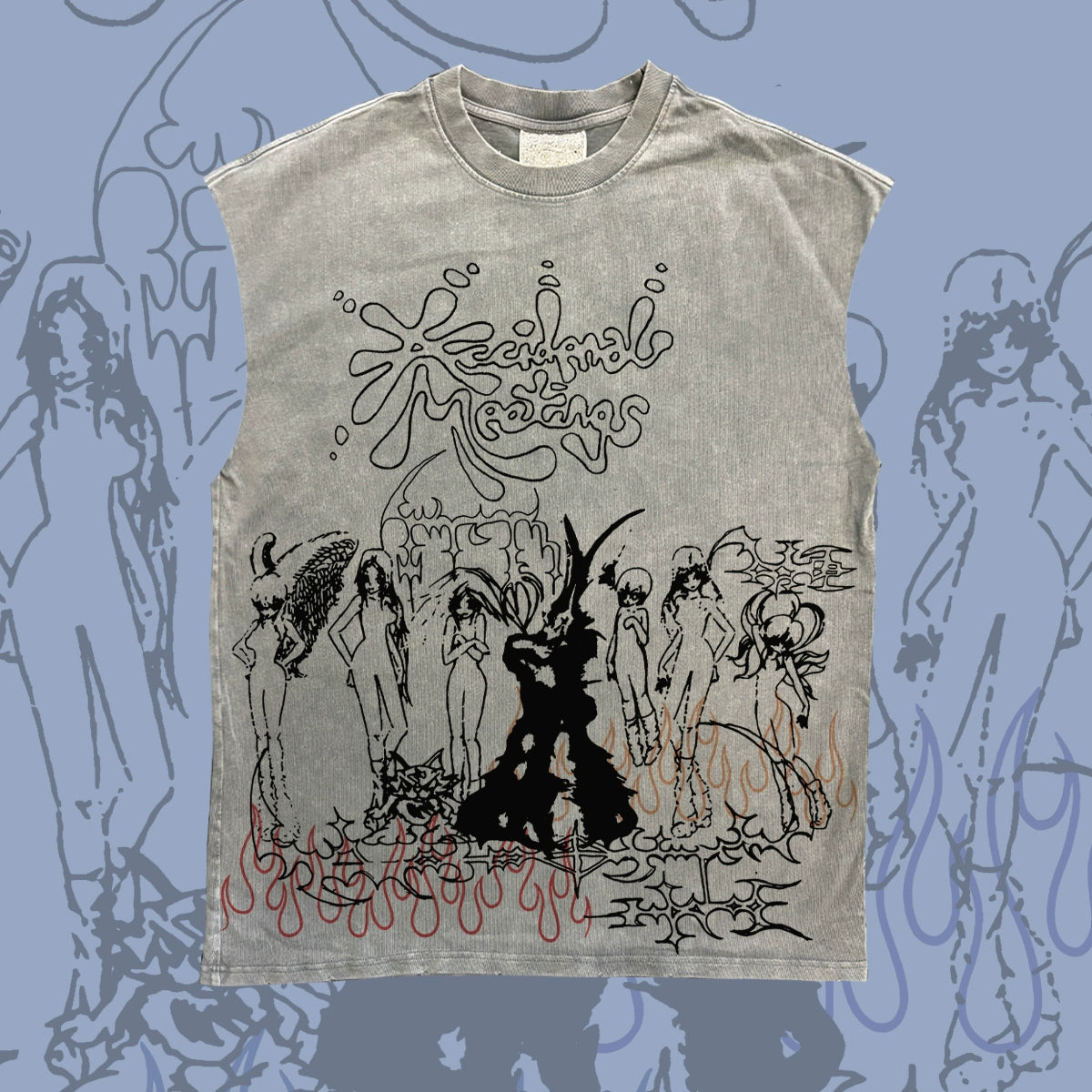 Washed Illustration Print Sleeveless T-Shirt WN16813