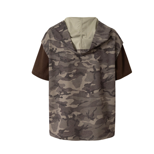 Camouflage Contrast Sleeve Embroidery Hoodie WN25503