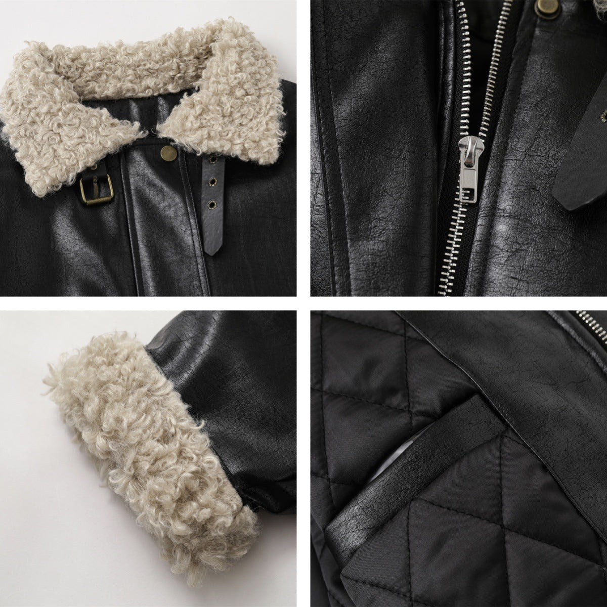 Sherpa Panel PU Leather Padded Jacket WN11546