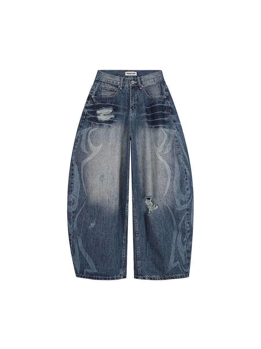 Wash Damege Baggy Denim Jeans WN24164