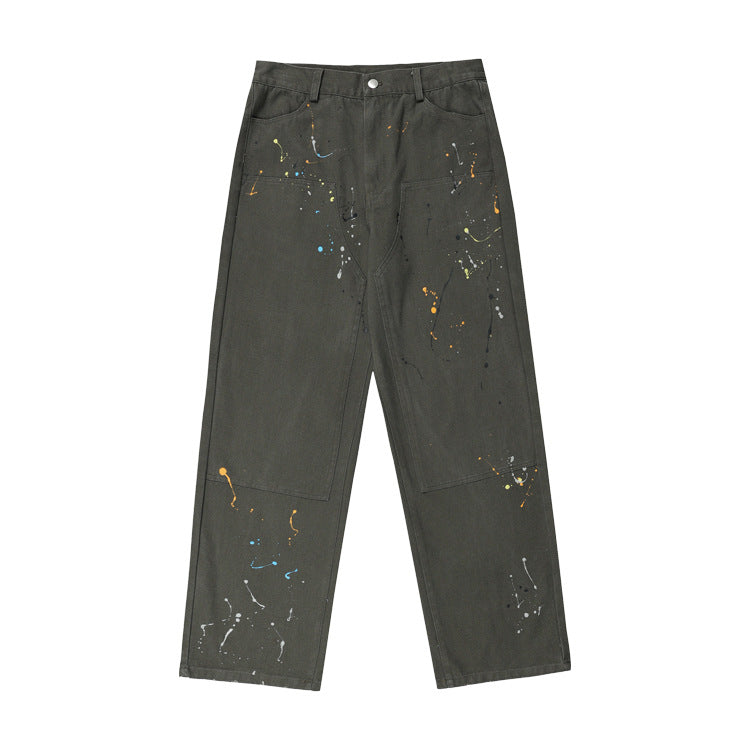 Paint-Splatter Embroidery Straight Pants WN12416
