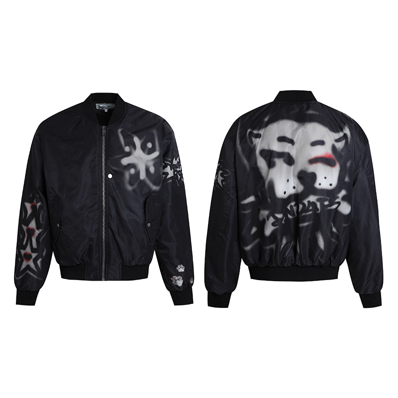 Graffiti Dog Print Oversize Zipper Jacket WN17086