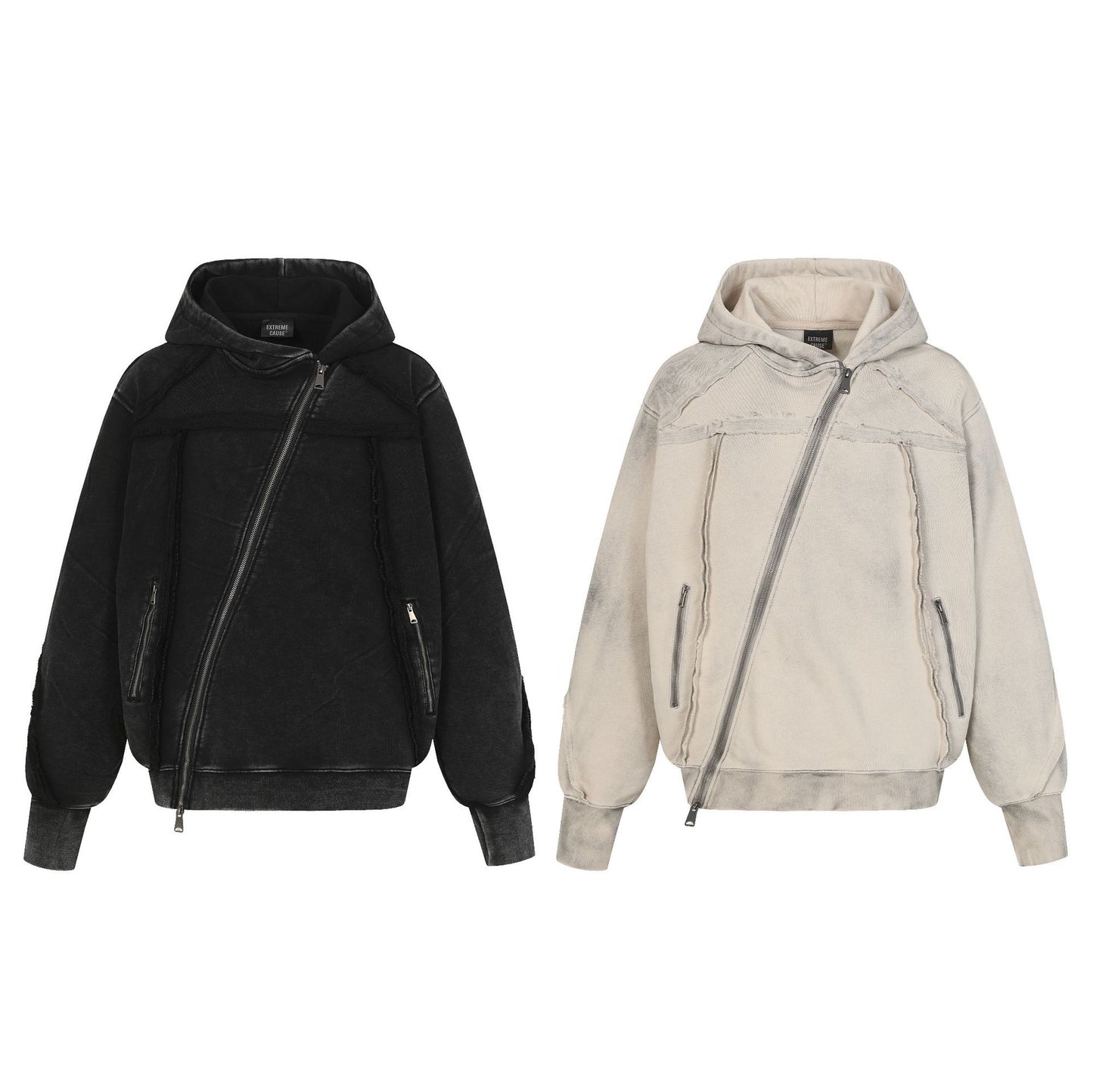 Washed Asymmetrical Zipper Detail Hoodie WN25382