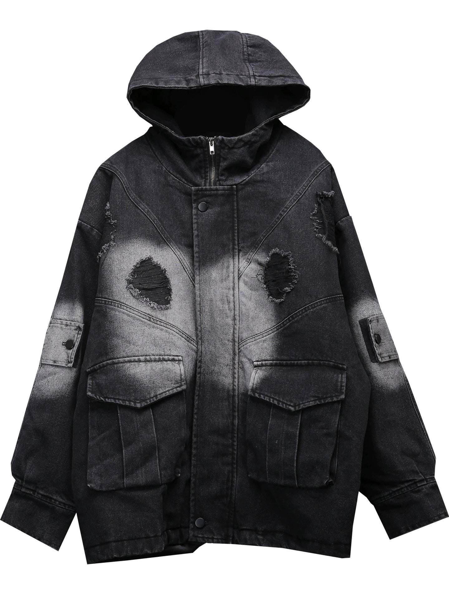 Heavy Wash Damage Hooded Denim Jacket WN22302
