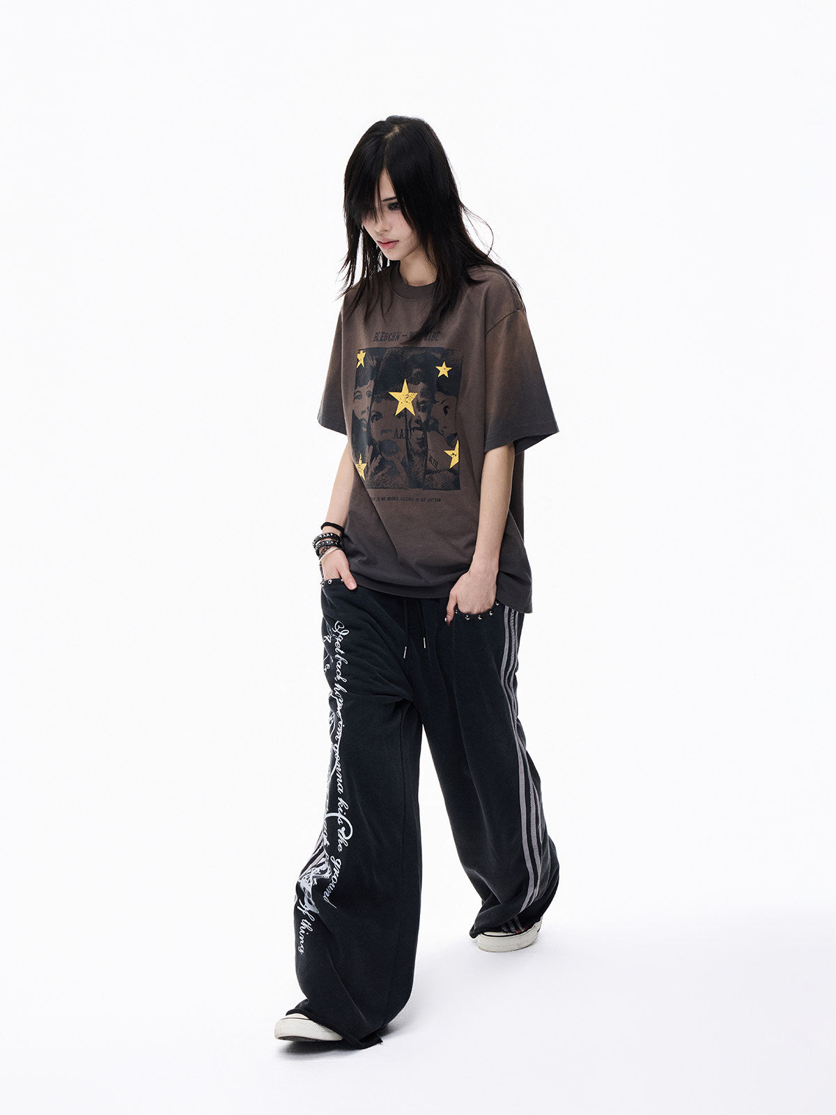 Washed Star Art Graphic Print Short Sleeve T-Shirt WN27265
