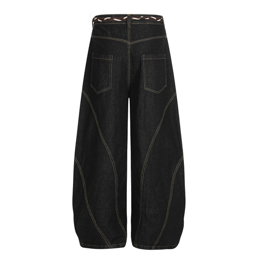Belt Curved Wide Leg Denim Jeans WN25756
