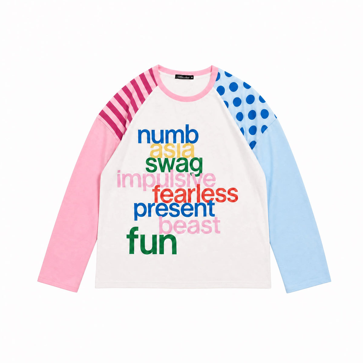 Stripe Dot Letter Print Long Sleeve T-Shirt WN27251