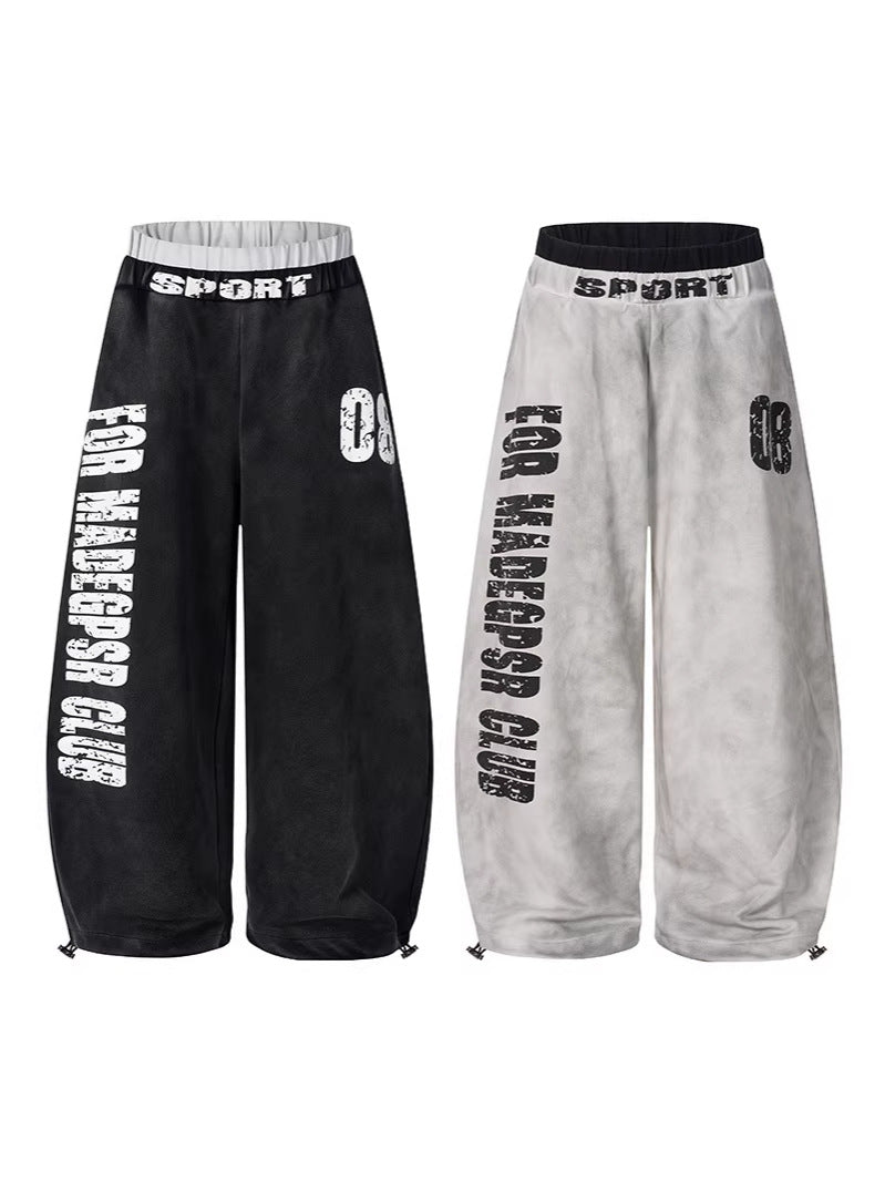 Letter Print Washed Wide Leg Sweatpants WN27927