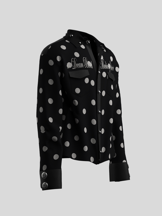 Polka Dot Cropped Pocket Long Sleeve Shirt WN27118