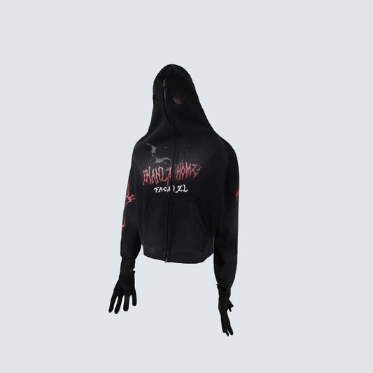 Cropped Graphic Print Zipper Hoodie WN27976