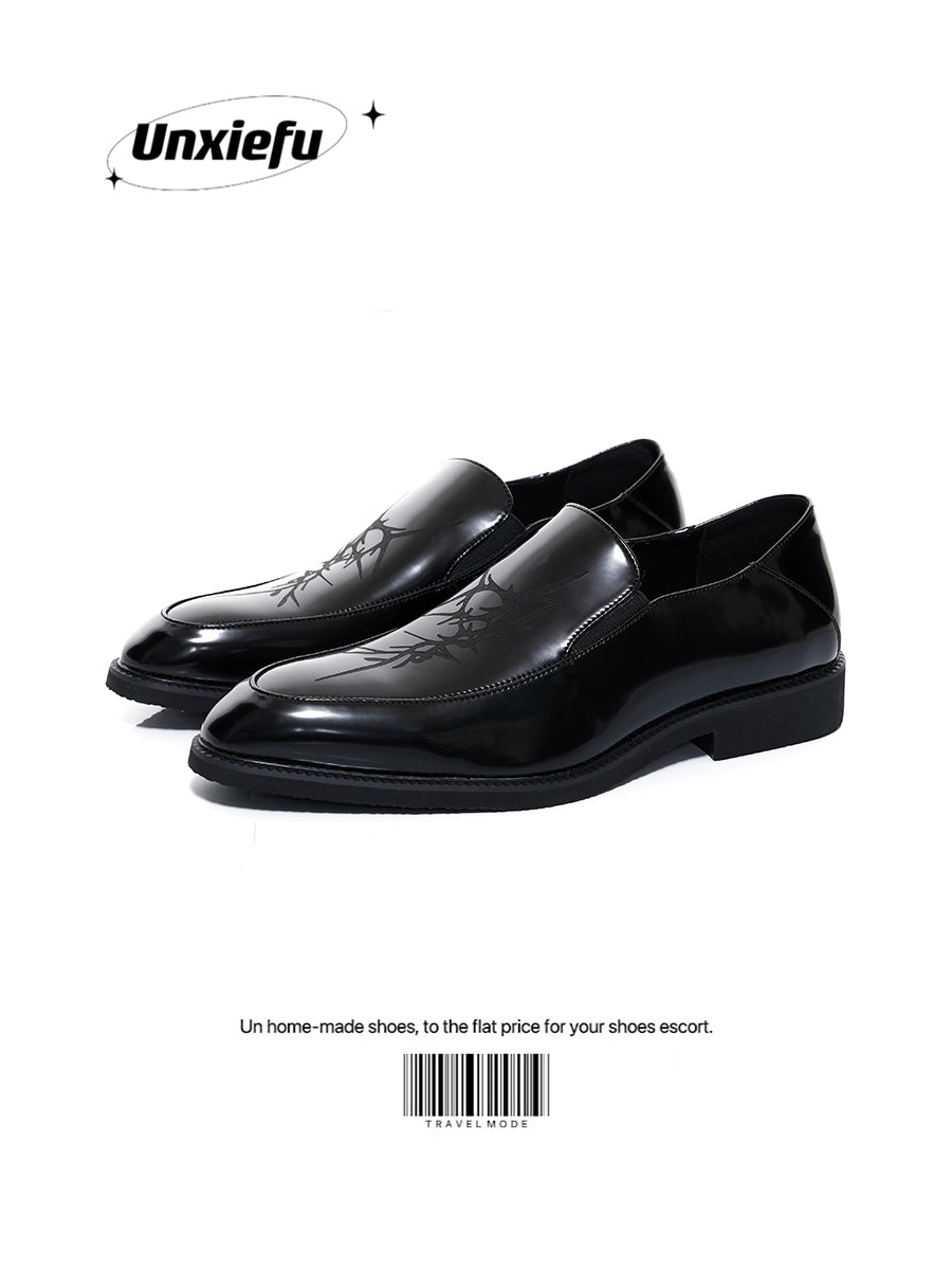 Pointed Toe Chunky Heel Leather Loafers WN20795