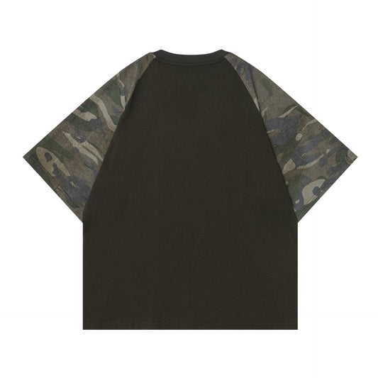 Camo Patchwork Graphic Print Short Sleeve T-Shirt WN25622