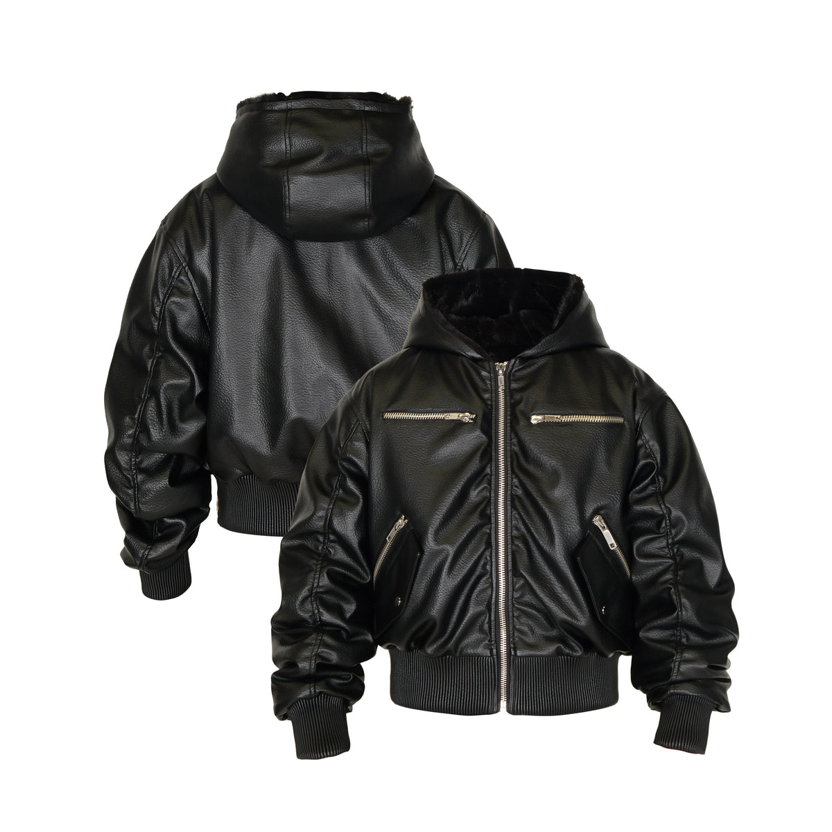 Hooded Zip PU Leather Jacket WN26672