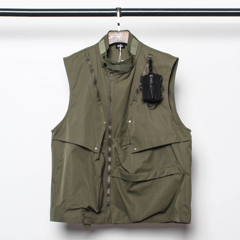 Patchwork Zipper Utility Tactical Short Vest WN22515